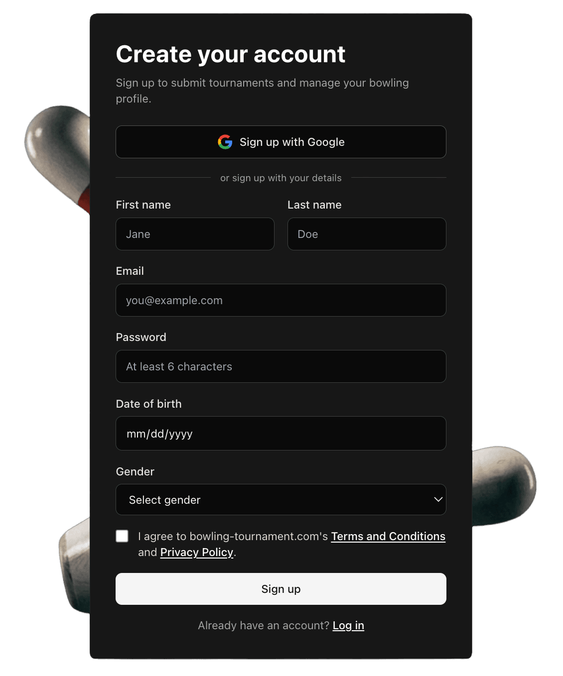 Create your account sign-up form